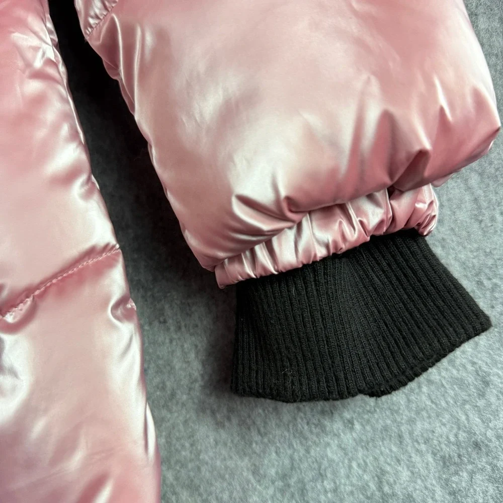 Justice Girls Size 12 Metallic‎ Pink Puffer Jacket Sherpa Lined Faux Fur Hood